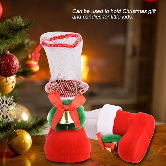 Christmas Flocking Boot Shoe Candy Gift Holder Xmas Tree Hanging Ornament Festival Decoration