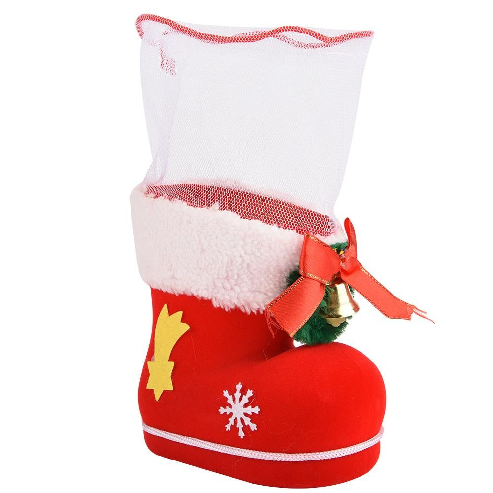 Christmas Flocking Boot Shoe Candy Gift Holder Xmas Tree Hanging Ornament Festival Decoration