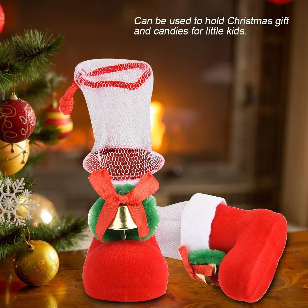Christmas Flocking Boot Shoe Candy Gift Holder Xmas Tree Hanging Ornament Festival Decoration